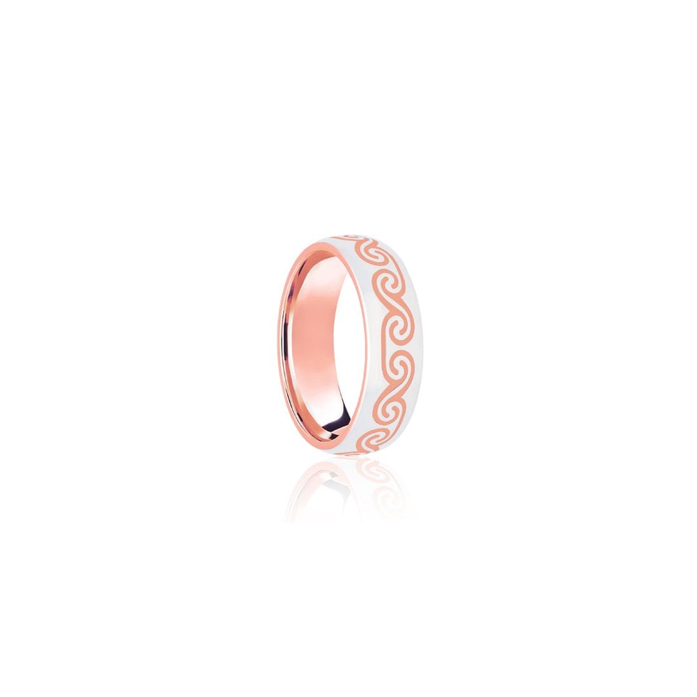 9ct Rose & White Court 8mm Celtic Laser Engraved Wedding Band