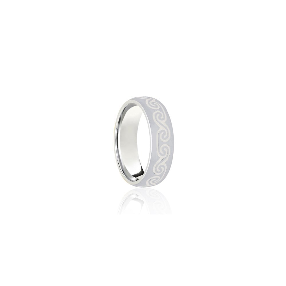 18ct White Court 7mm Celtic Laser Engraved Wedding Band