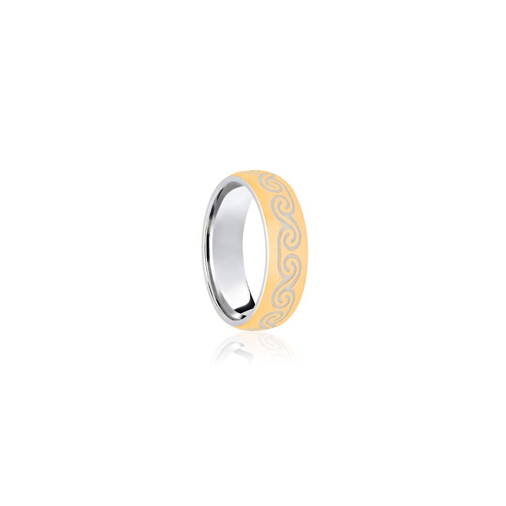 9ct White & Yellow Court 6mm Celtic Laser Engraved Wedding Band