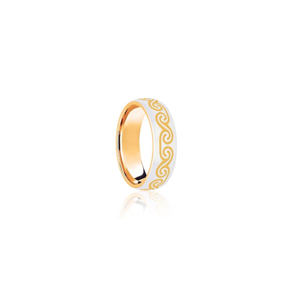 18ct Yellow & White Court 7mm Celtic Laser Engraved Wedding Band