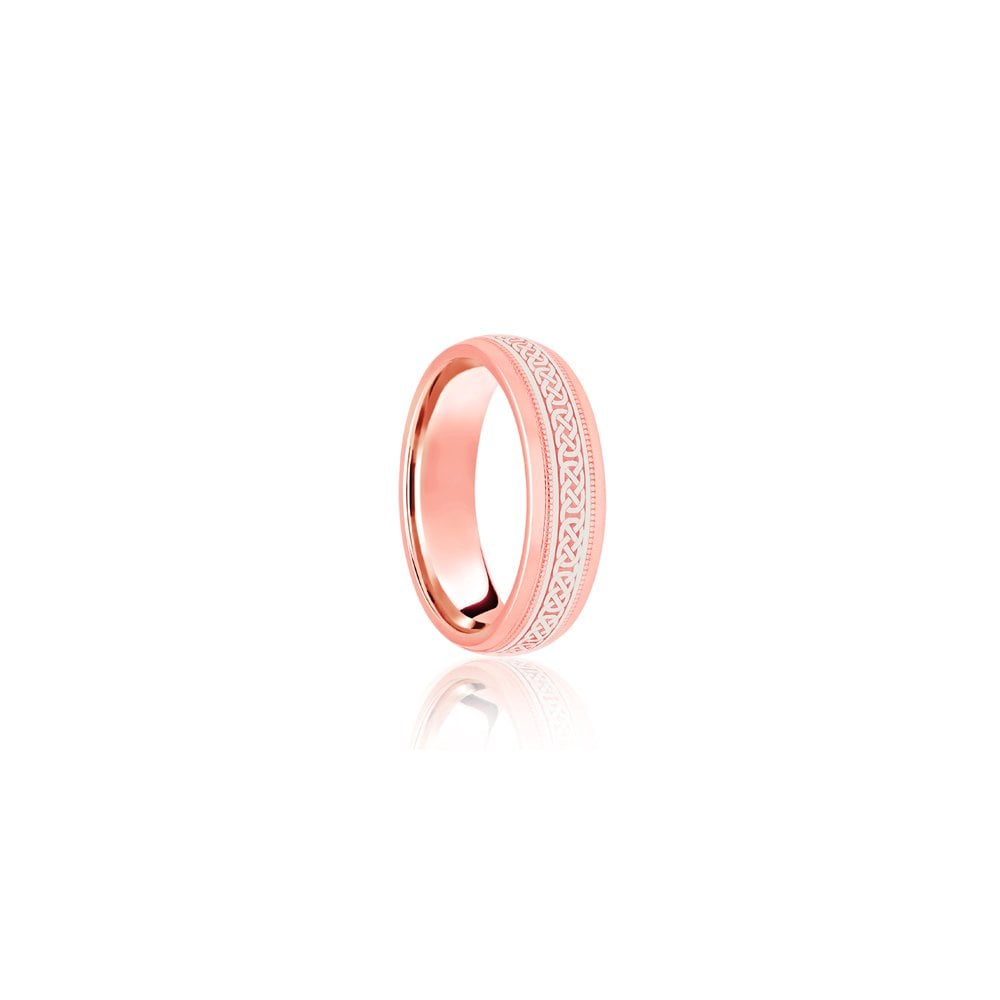 9ct Rose & White Court 5mm Celtic Laser Engraved Wedding Band