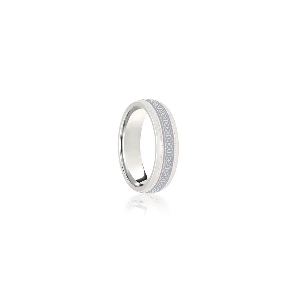 Platinum Court 5mm Celtic Laser Engraved Wedding Band