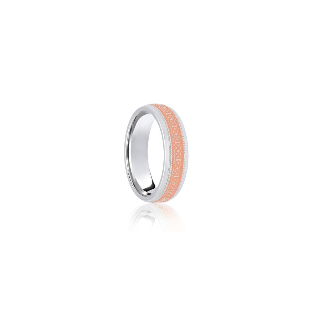 9ct White & Rose Court 8mm Celtic Laser Engraved Wedding Band