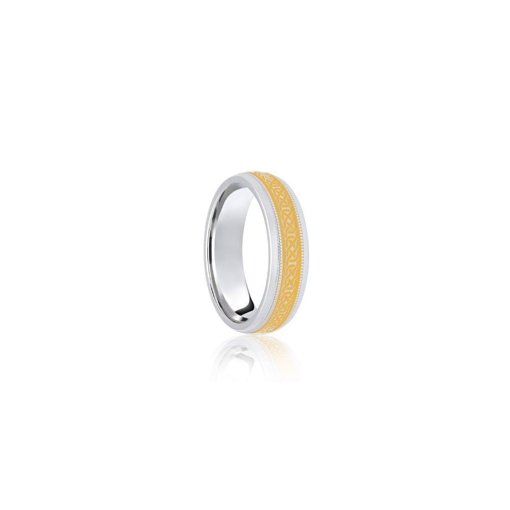 18ct White & Yellow Court 6mm Celtic Laser Engraved Wedding Band