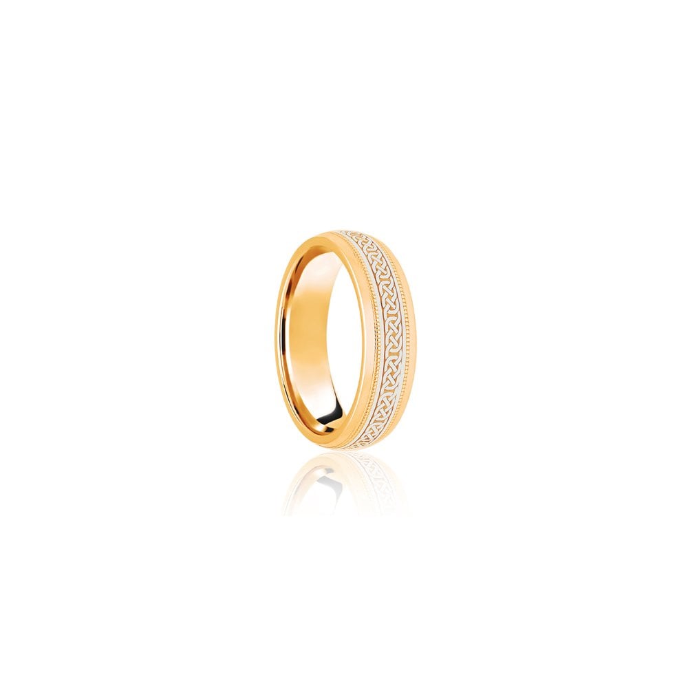 18ct Yellow & White Court 8mm Celtic Laser Engraved Wedding Band