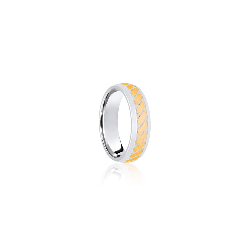 18ct White & Yellow Court 7mm  Celtic Laser Engraved Wedding Band