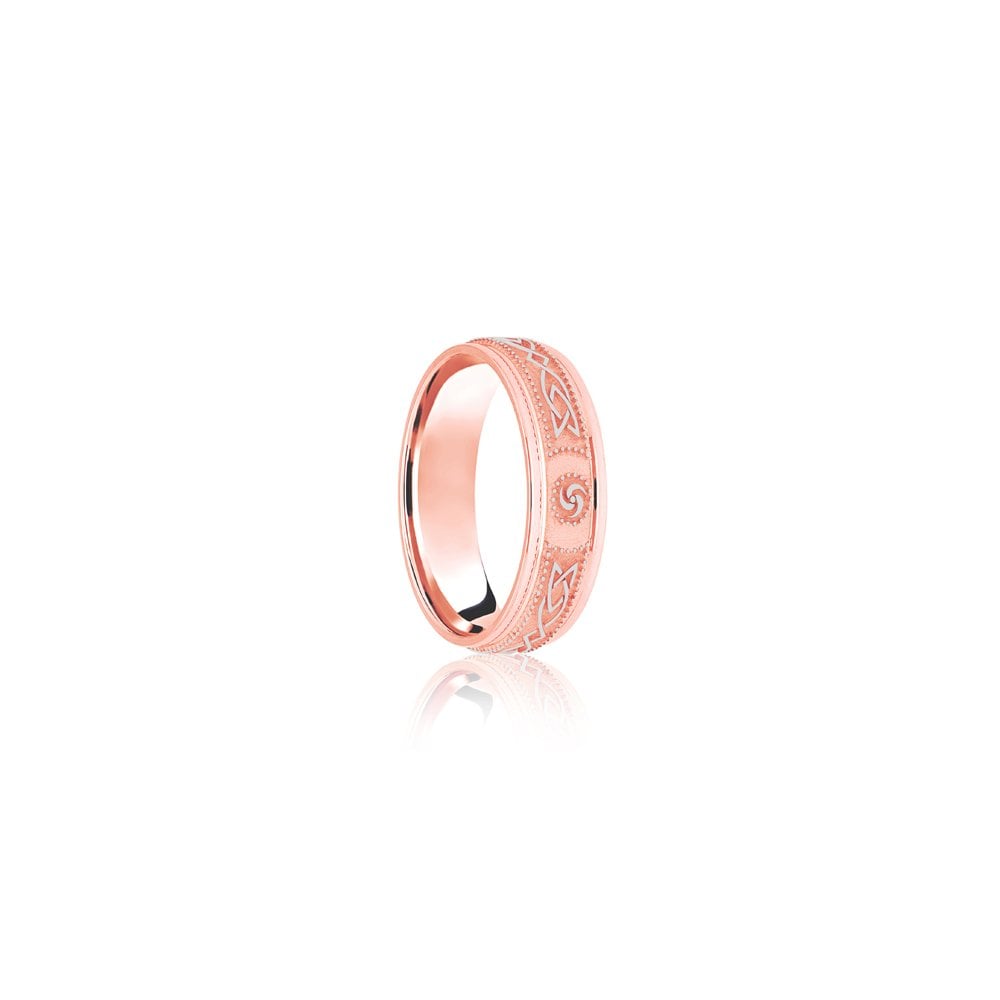 18ct Rose & White Flat Court 7mm Celtic Laser Engraved Wedding Band