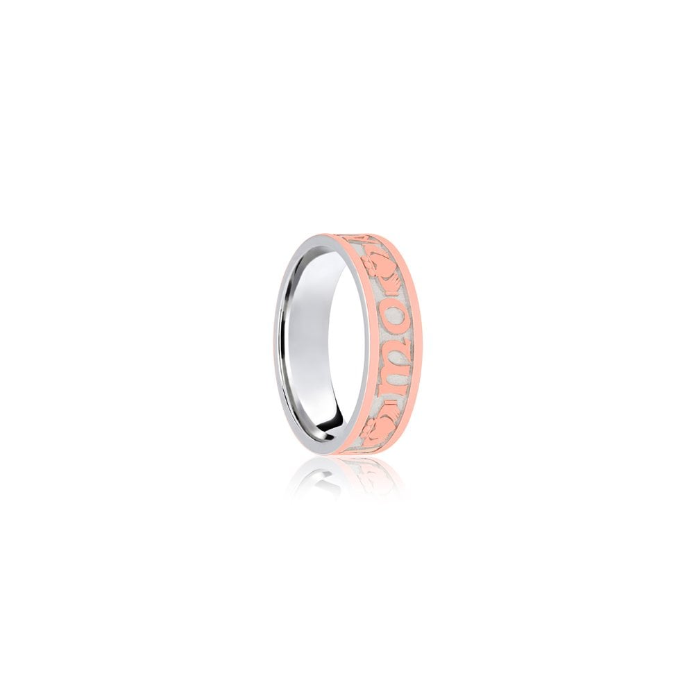 18ct White & Rose Flat Court 5mm Celtic Laser Engraved Wedding Band