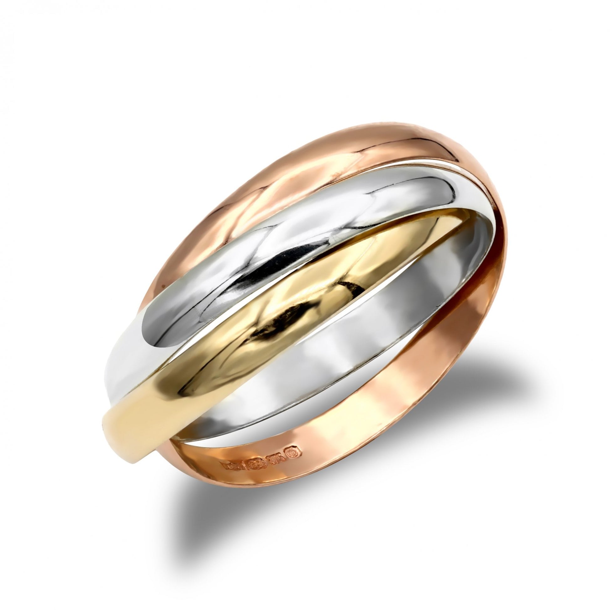 Unisex Solid 9ct Yellow White and Rose Gold Interlocked Russian Wedding Ring