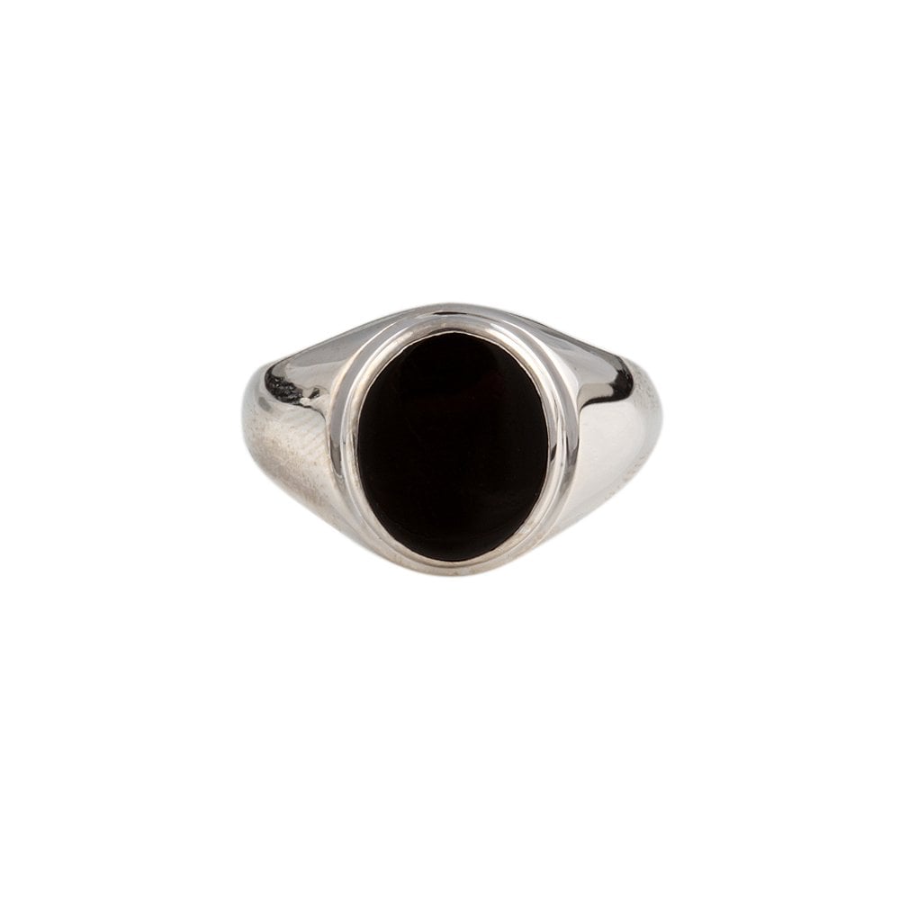 9ct White Gold Oval Onyx Signet Ring