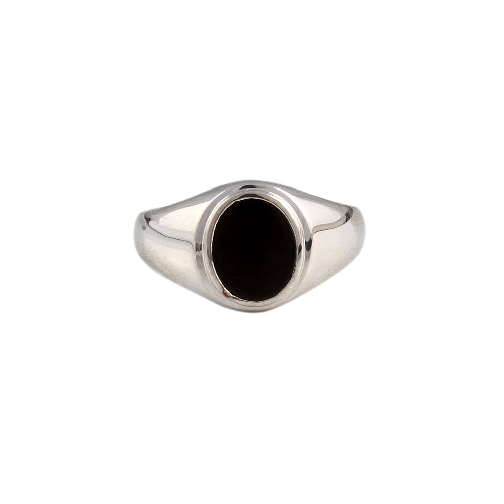 9ct White Gold Oval Onyx Signet Ring