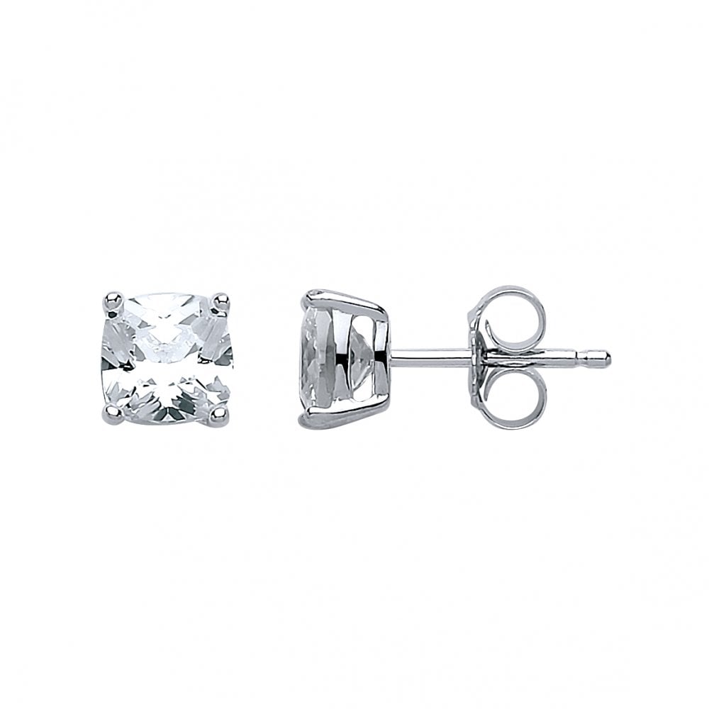 925 Sterling Silver CLEAR 6MM CZ Cushion Cut Stud Earrings