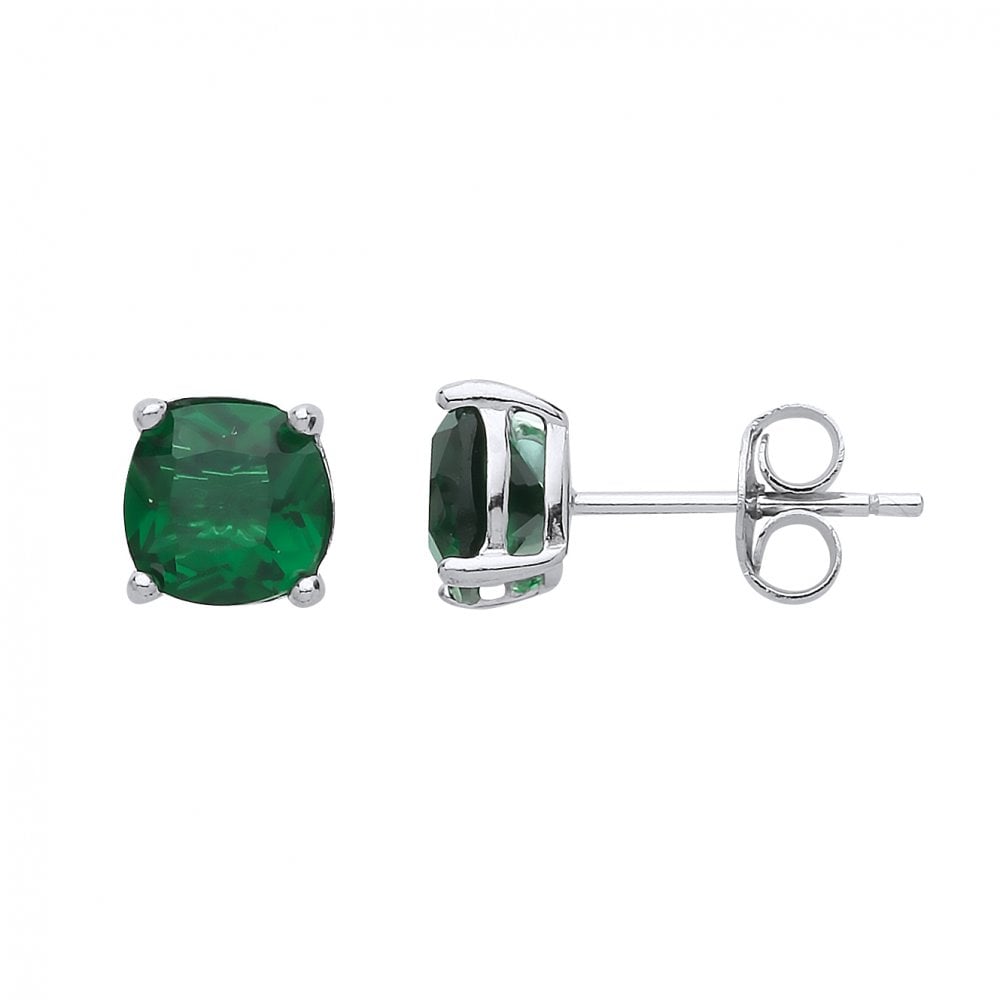 925 Sterling Silver Emerald 6MM CZ Cushion Cut Stud Earrings