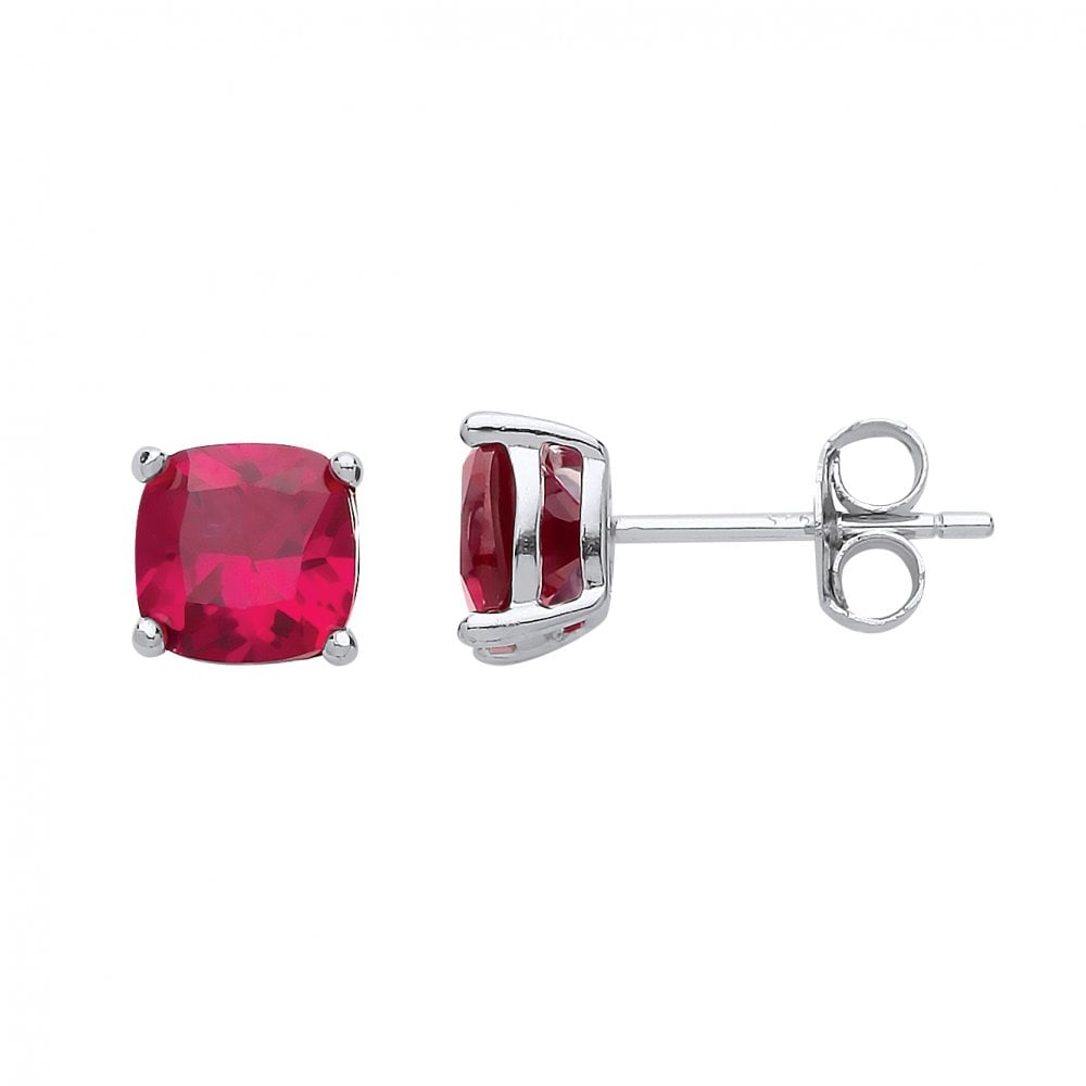 925 Sterling Silver Ruby 6MM CZ Cushion Cut Stud Earrings