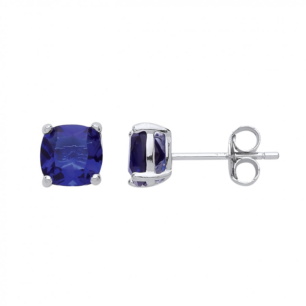 925 Sterling Silver Sapphire 6MM CZ Cushion Cut Stud Earrings