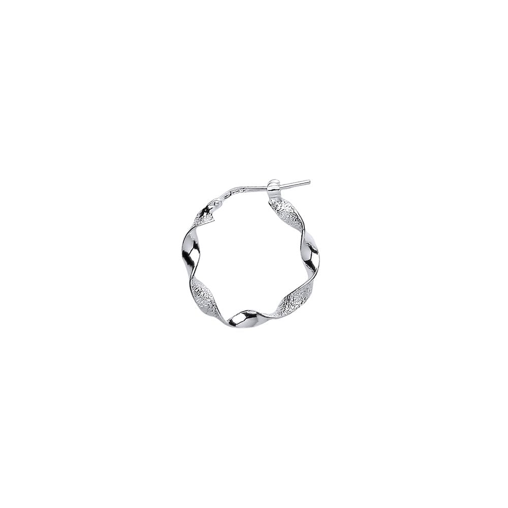 925 Sterling Silver Polish & Frosted Twist Hoops