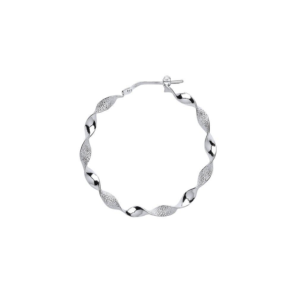 925 Sterling Silver Twisted Polished & Frosted Hoop Earrings 30mm