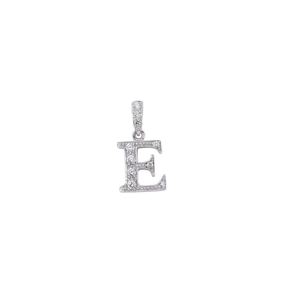 925 Sterling Silver CZ Initial Letter 'E' Pendant