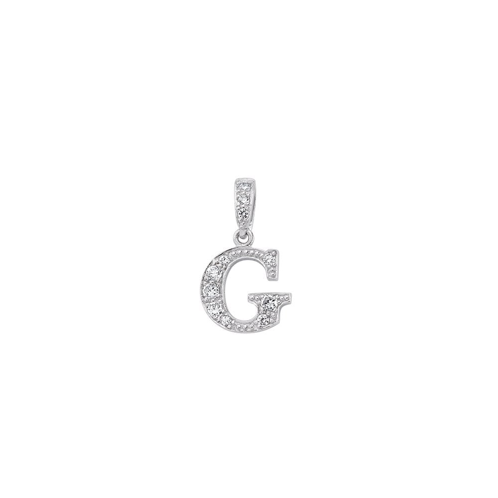 925 Sterling Silver CZ Initial Letter 'G' Pendant