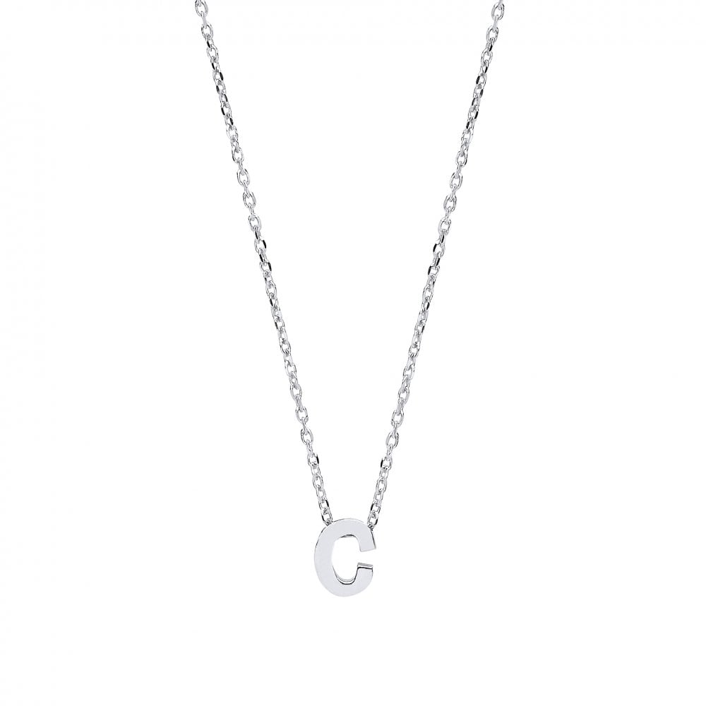 925 Sterling Silver Plain Initial 'C' Pendant With A Fine Belcher Chain