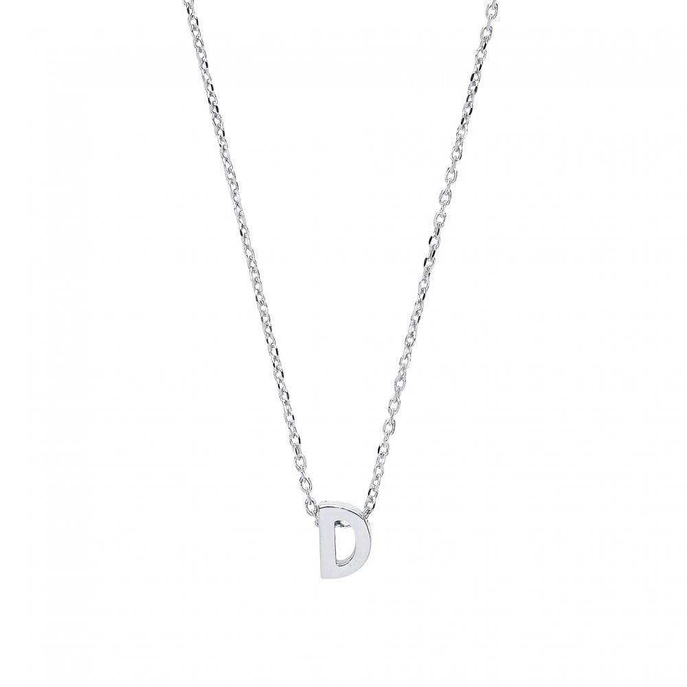 925 Sterling Silver Plain Initial 'D' Pendant With A Fine Belcher Chain
