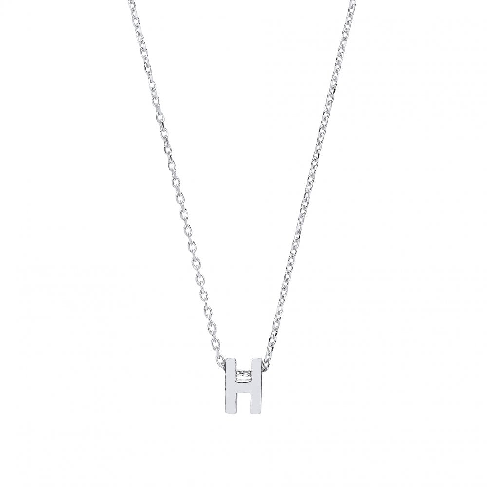925 Sterling Silver Plain Initial 'H' Pendant With A Fine Belcher Chain