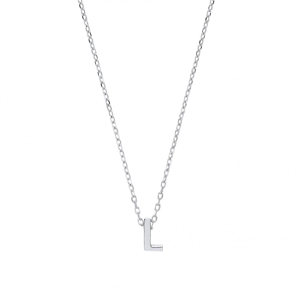 925 Sterling Silver Plain Initial 'L' Pendant With A Fine Belcher Chain