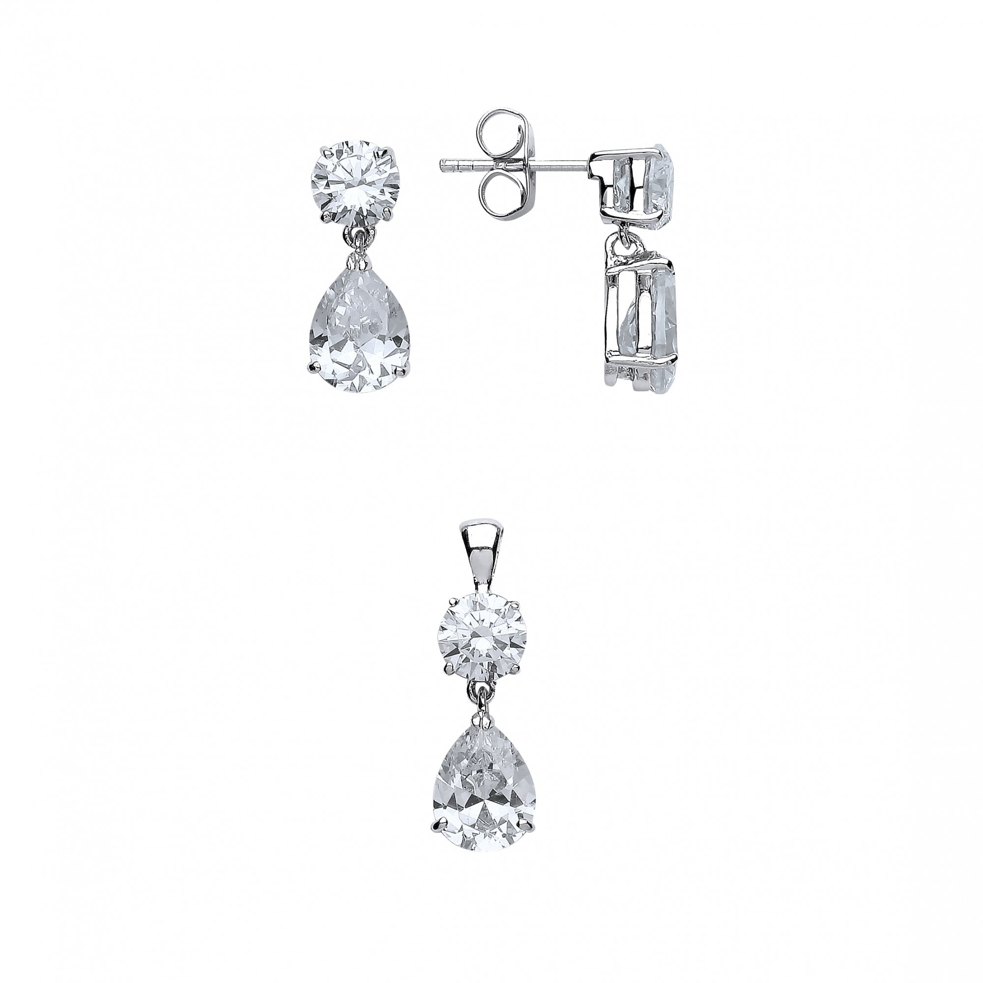 925 Sterling Silver CZ Drop Fancy Earring & Pendant Set