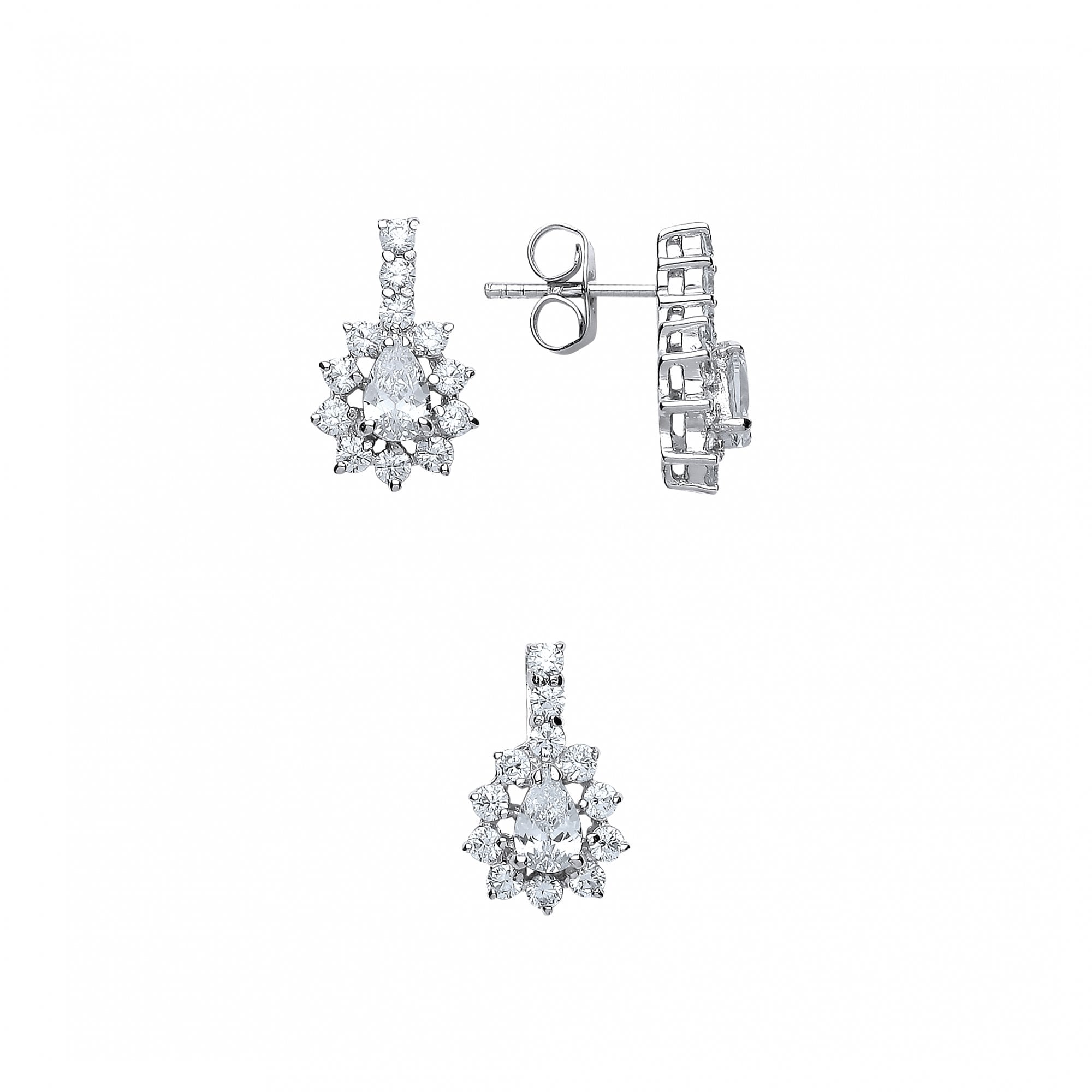 925 Sterling Silver CZ Flower Drop Earring & Pendant Set