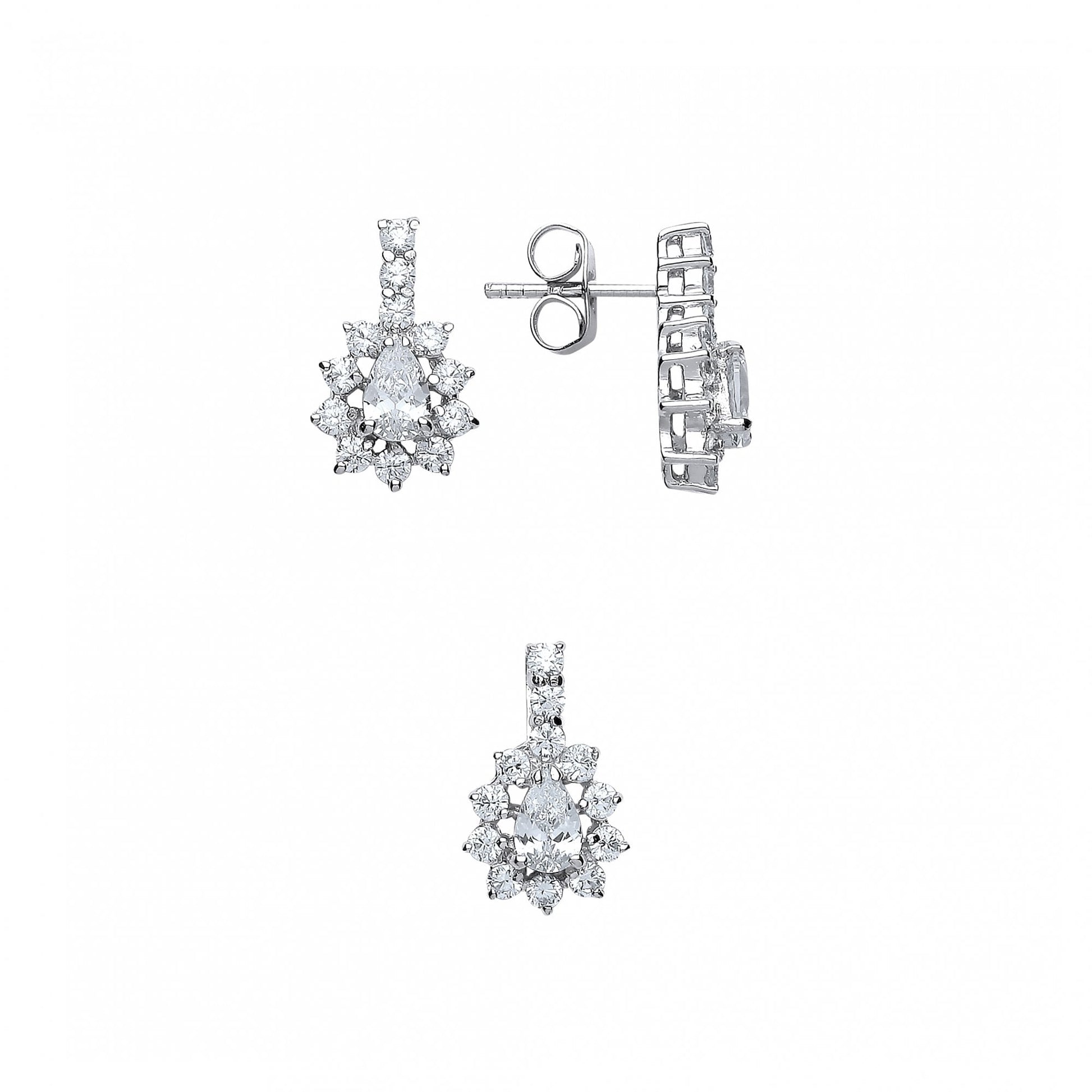 925 Sterling Silver CZ Flower Drop Earring & Pendant Set