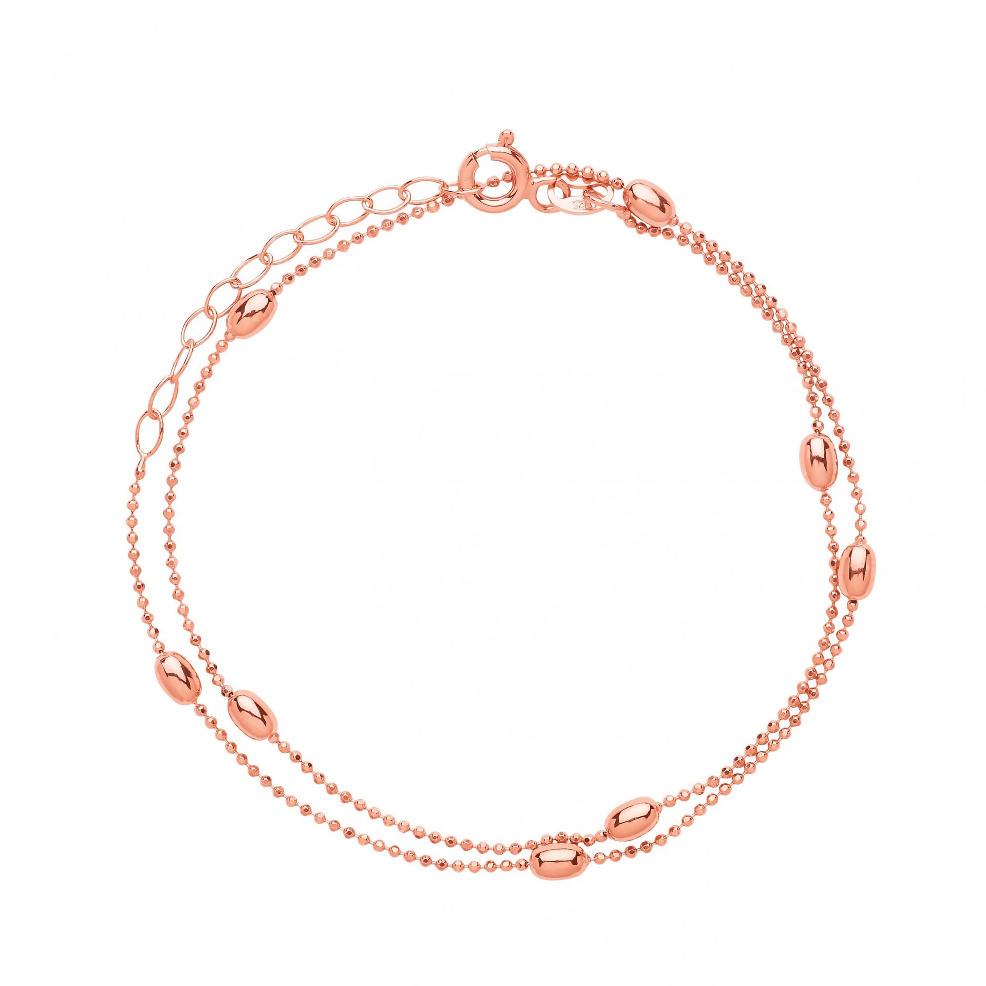 925 Diamond Cut Collarette 3mm Oval Beads Rose Gold Plate