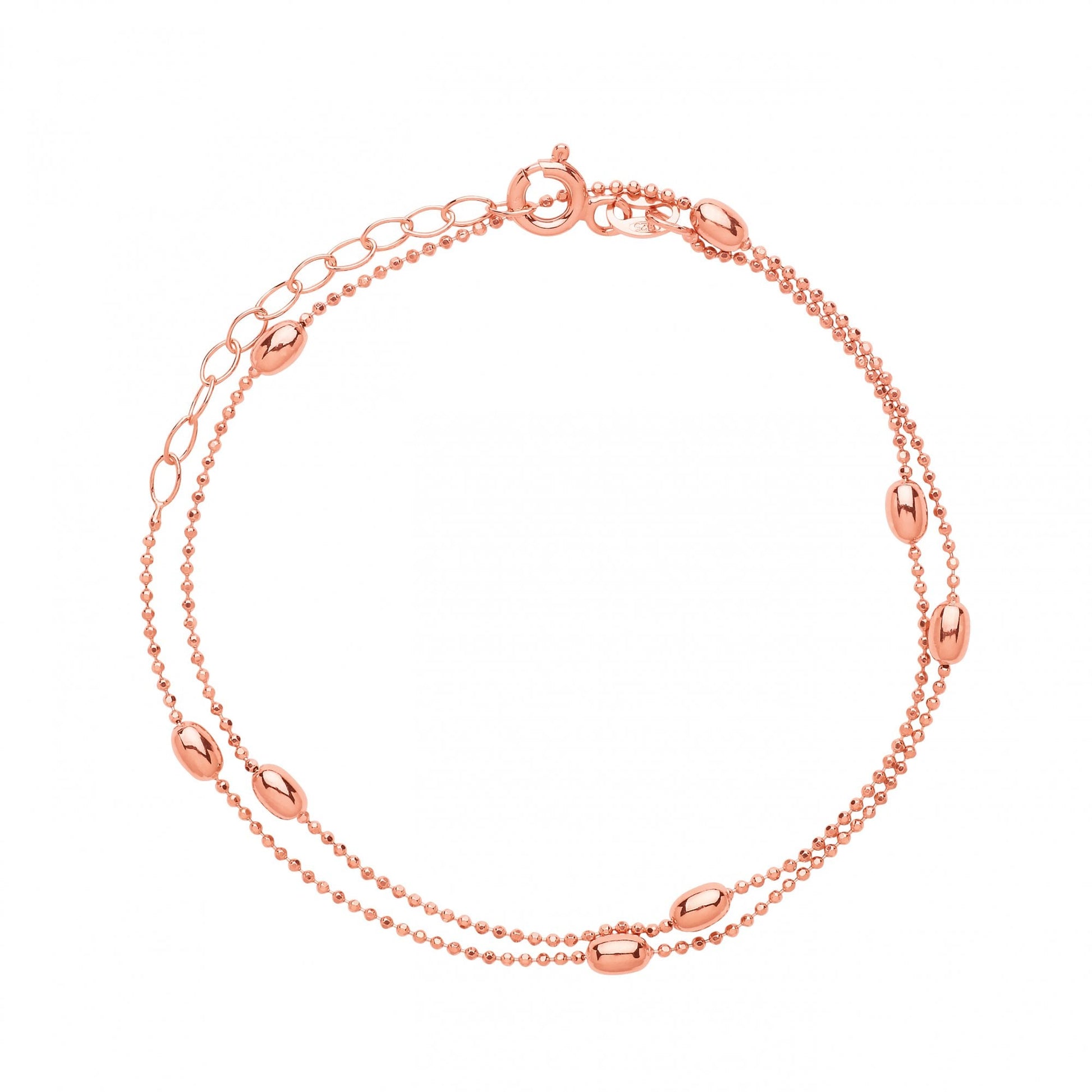 925 Diamond Cut Collarette 3mm Oval Beads Rose Gold Plate