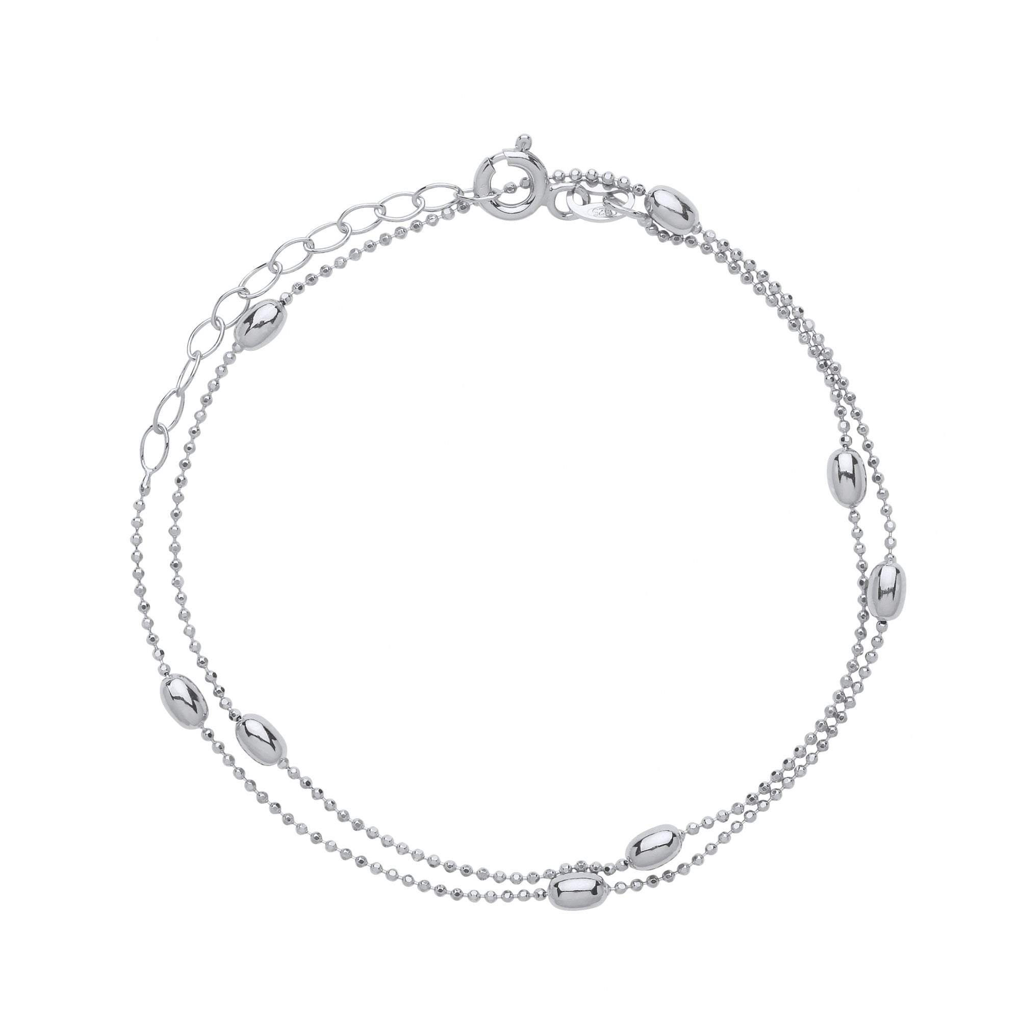 925 Diamond Cut Collarette 3mm Oval Beads Rhodium Plate