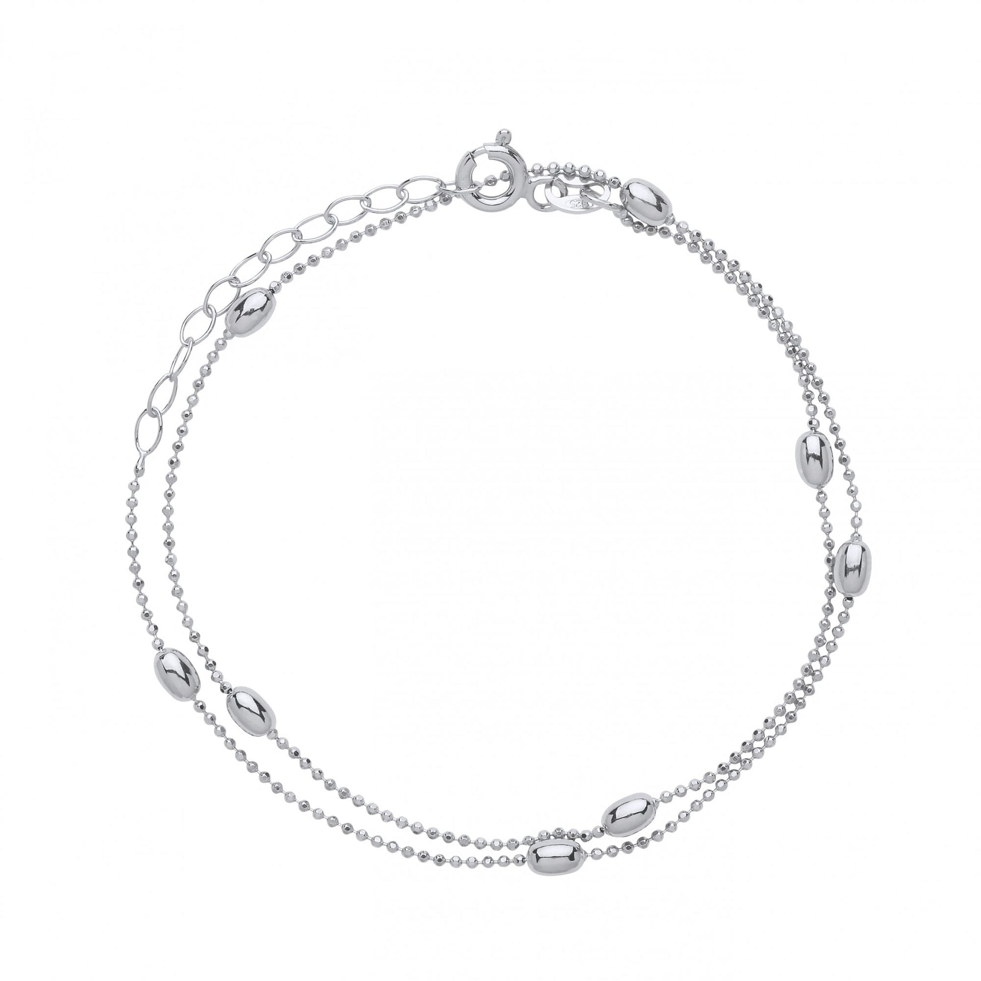 925 Diamond Cut Collarette 3mm Oval Beads Rhodium Plate