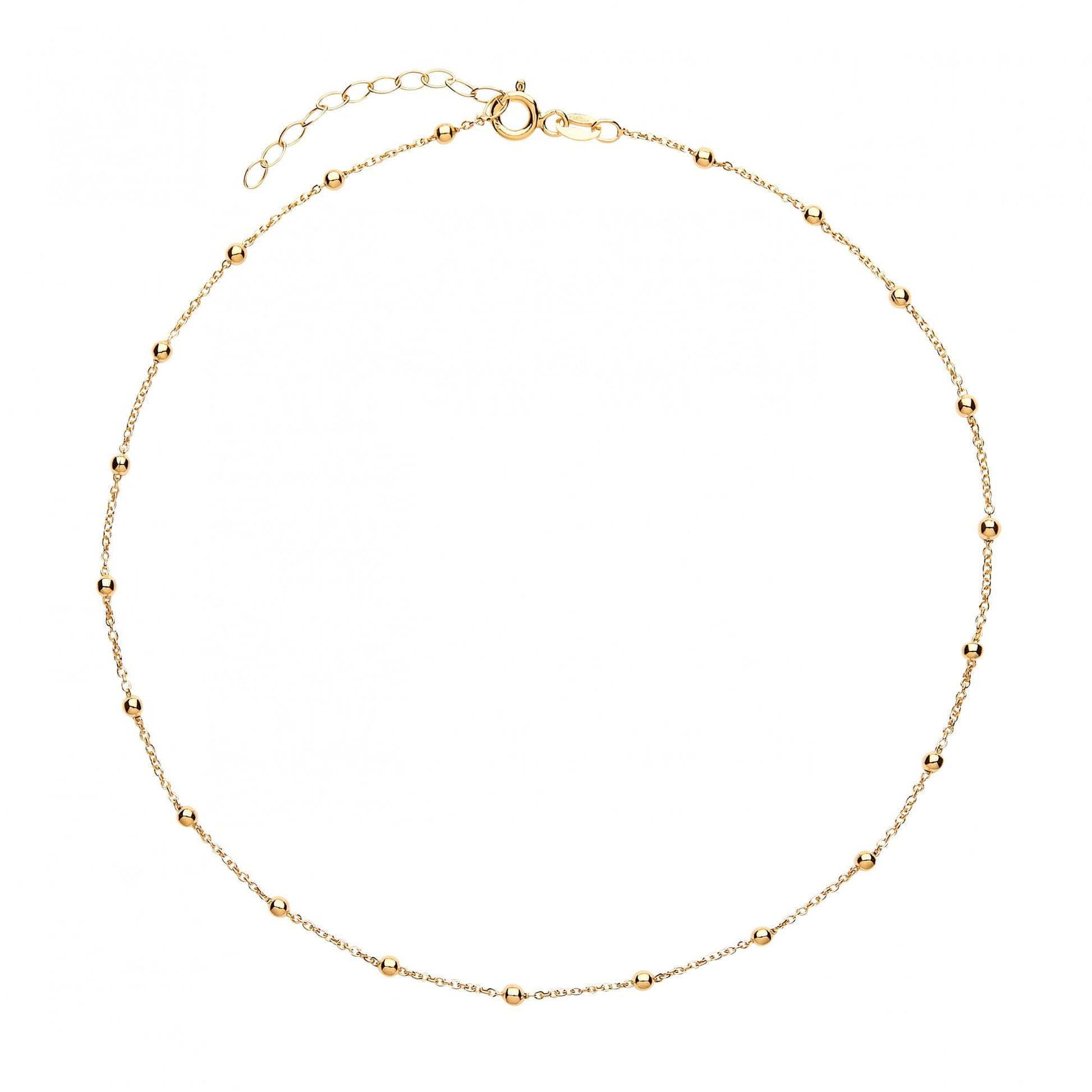 925 Gold Plated Collarette 3mm Oval Beads 14" Necklace