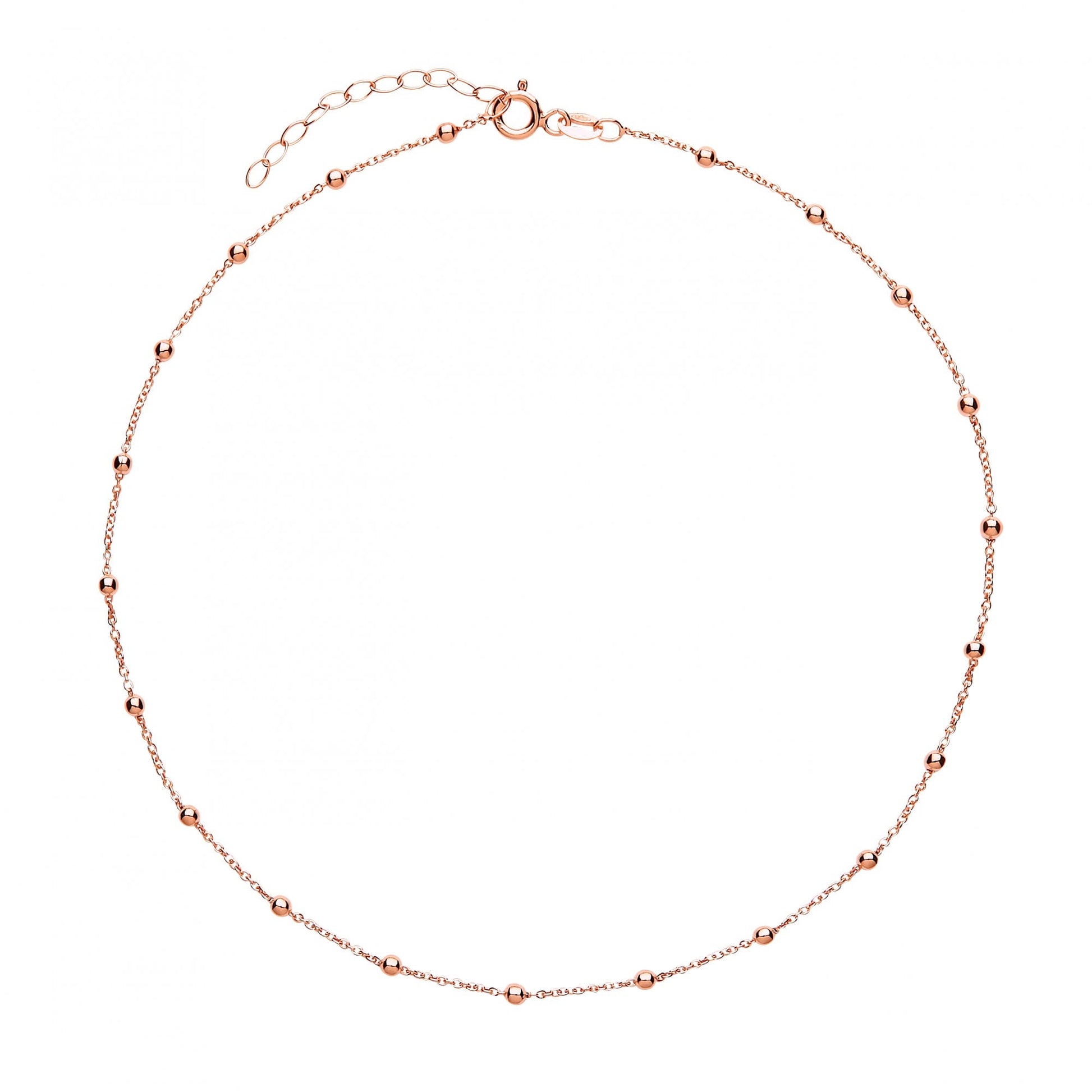 925 Rose Gold Plated Collarette 3mm Oval Beads 14" Necklace