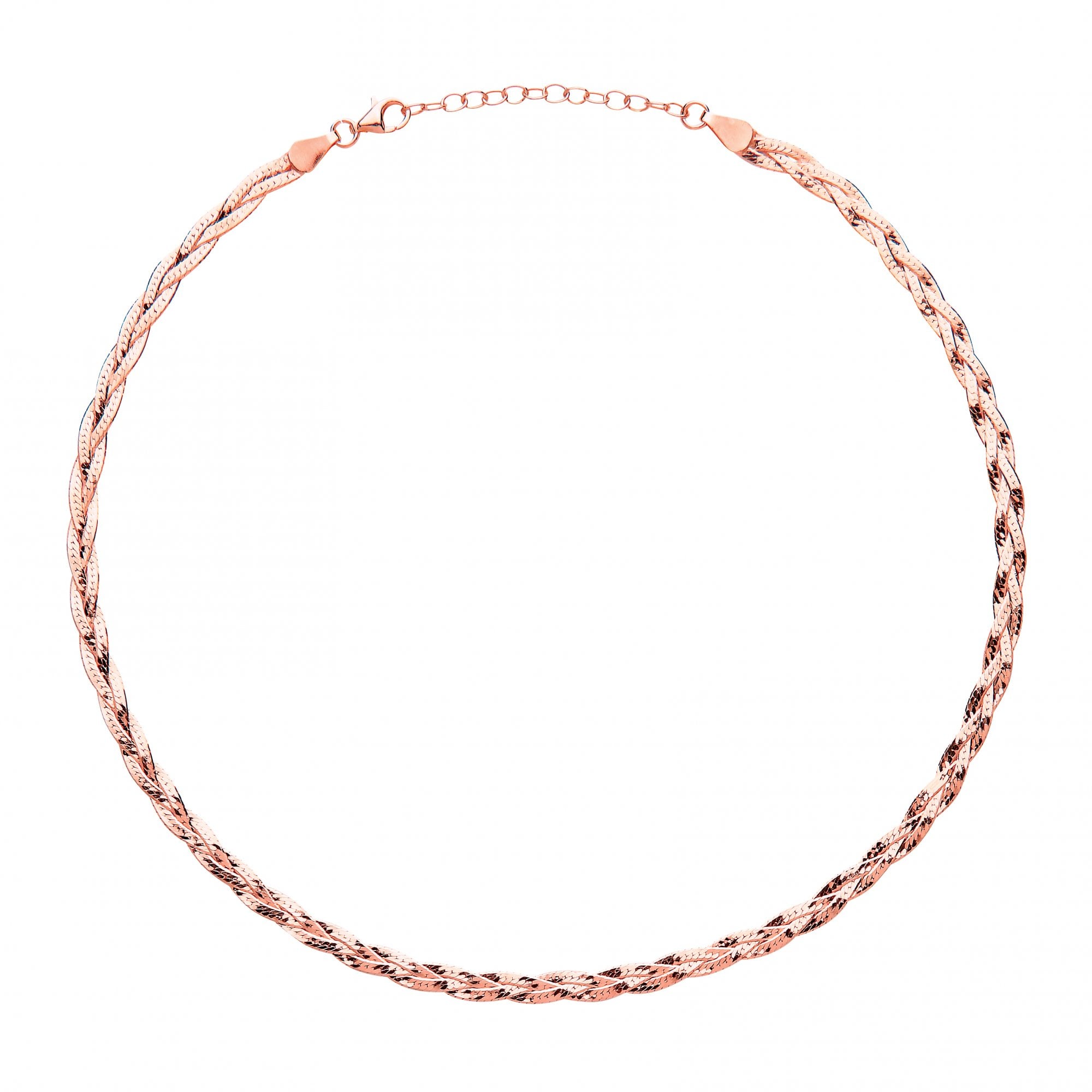 925 Sterling Silver Rose Gold Plated Diamond Cut Plaited Collarette