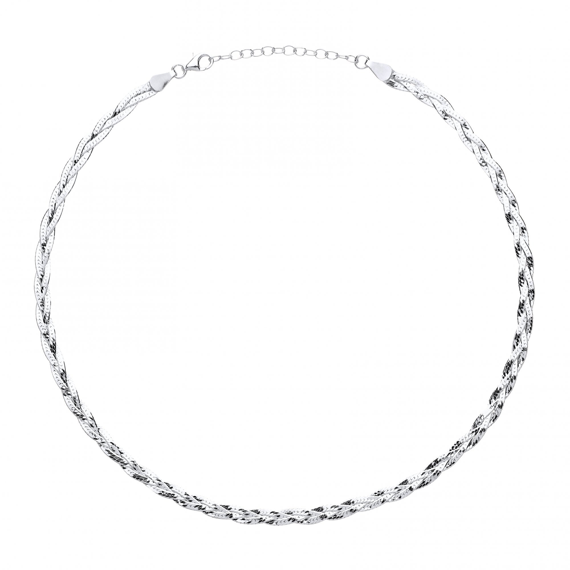 925 Sterling Silver Rhodium Plated Diamond Cut Plaited Collarette