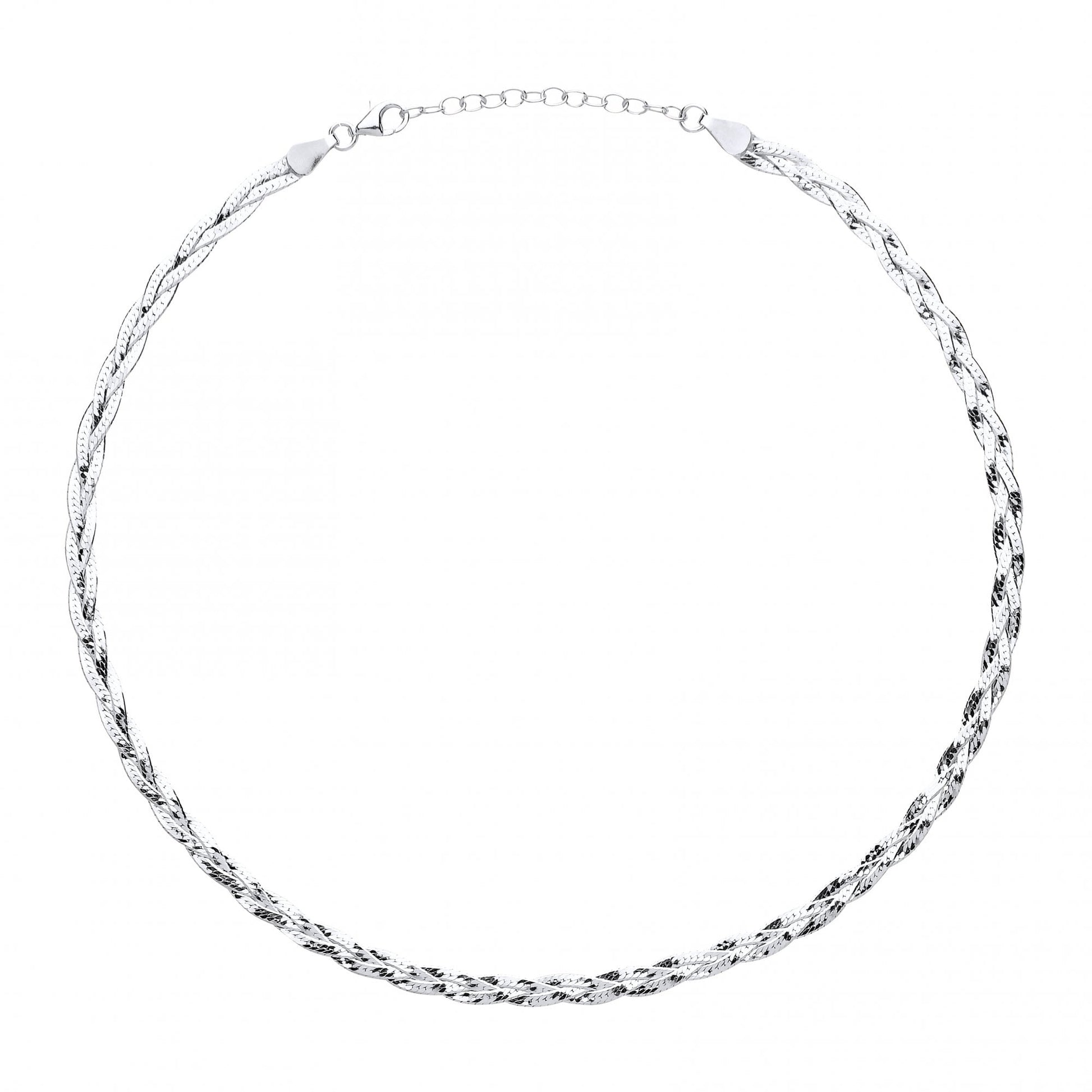 925 Sterling Silver Rhodium Plated Diamond Cut Plaited Collarette