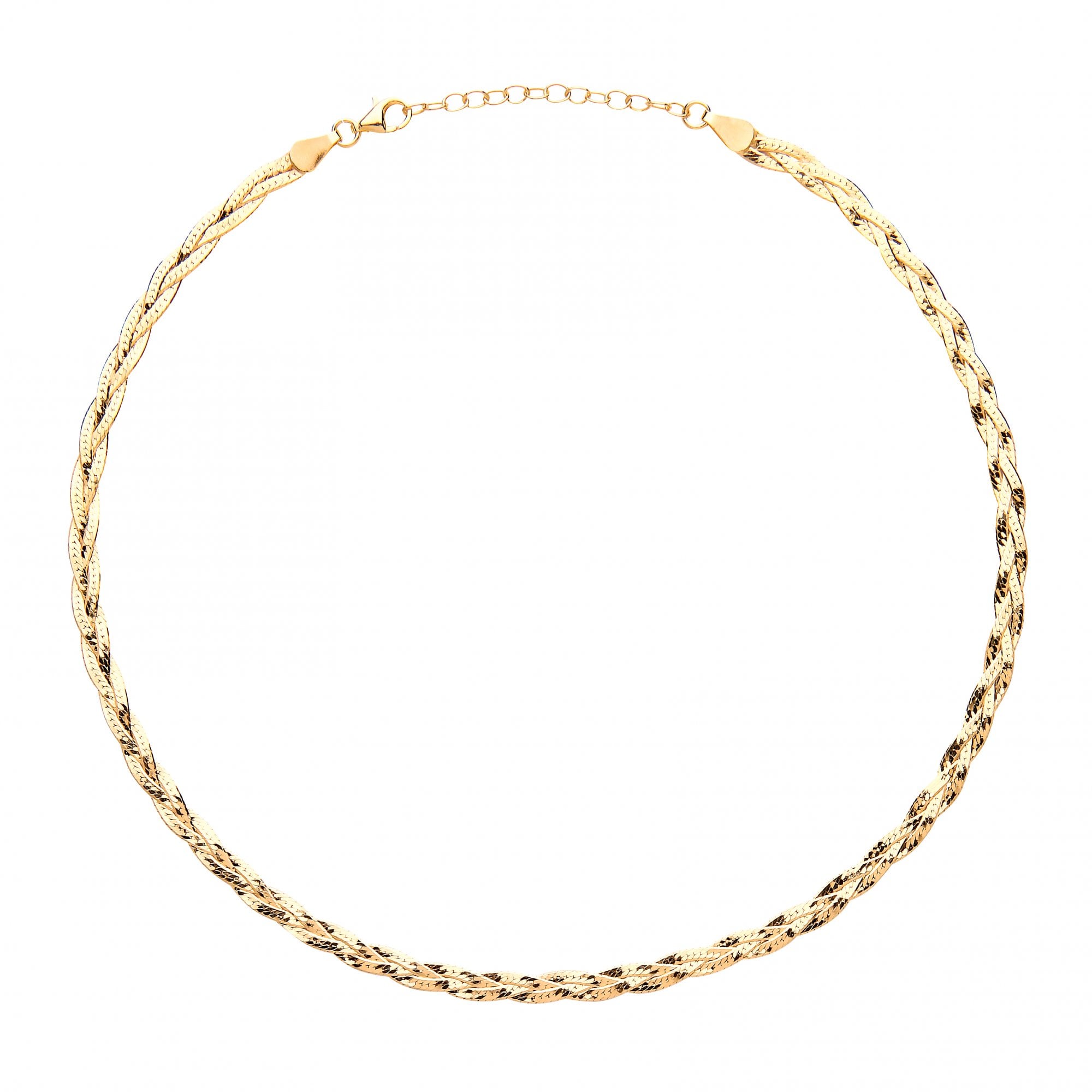 925 Sterling Silver Gold Plated Diamond Cut Plaited Collarette