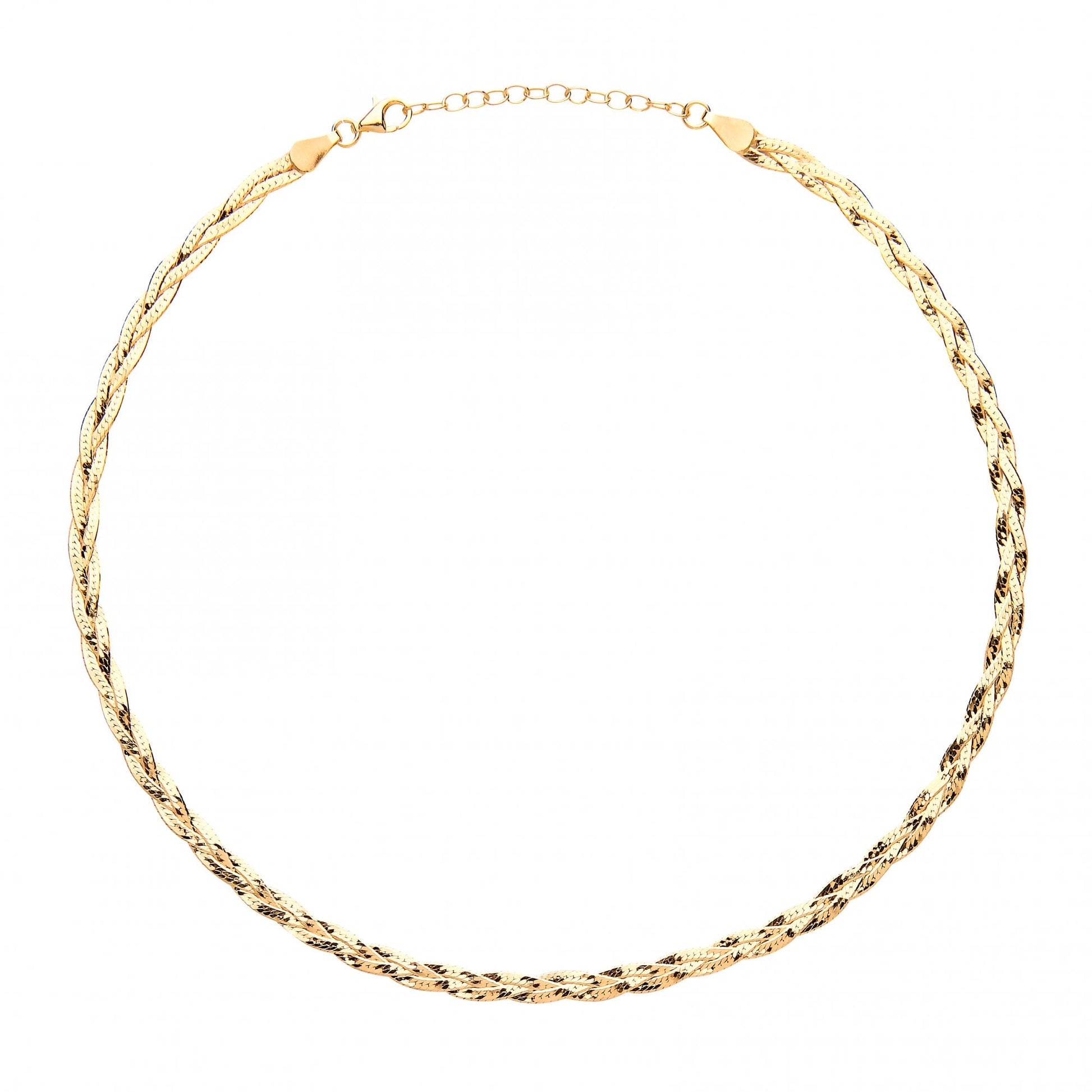 925 Sterling Silver Gold Plated Diamond Cut Plaited Collarette