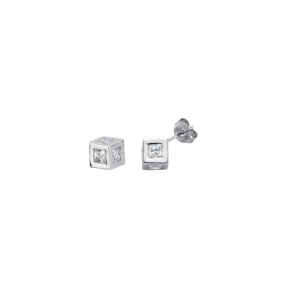 925 Sterling Silver CZ Cube Studs