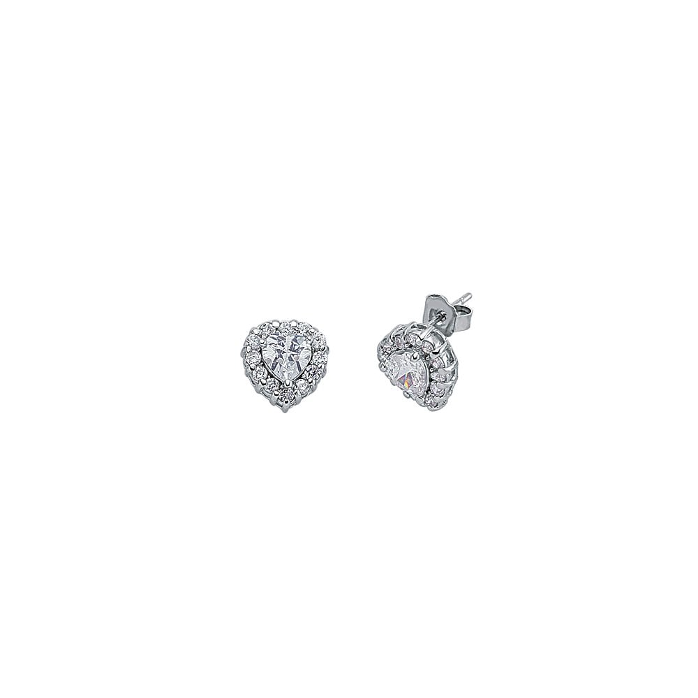 925 Sterling Silver CZ Heart Studs