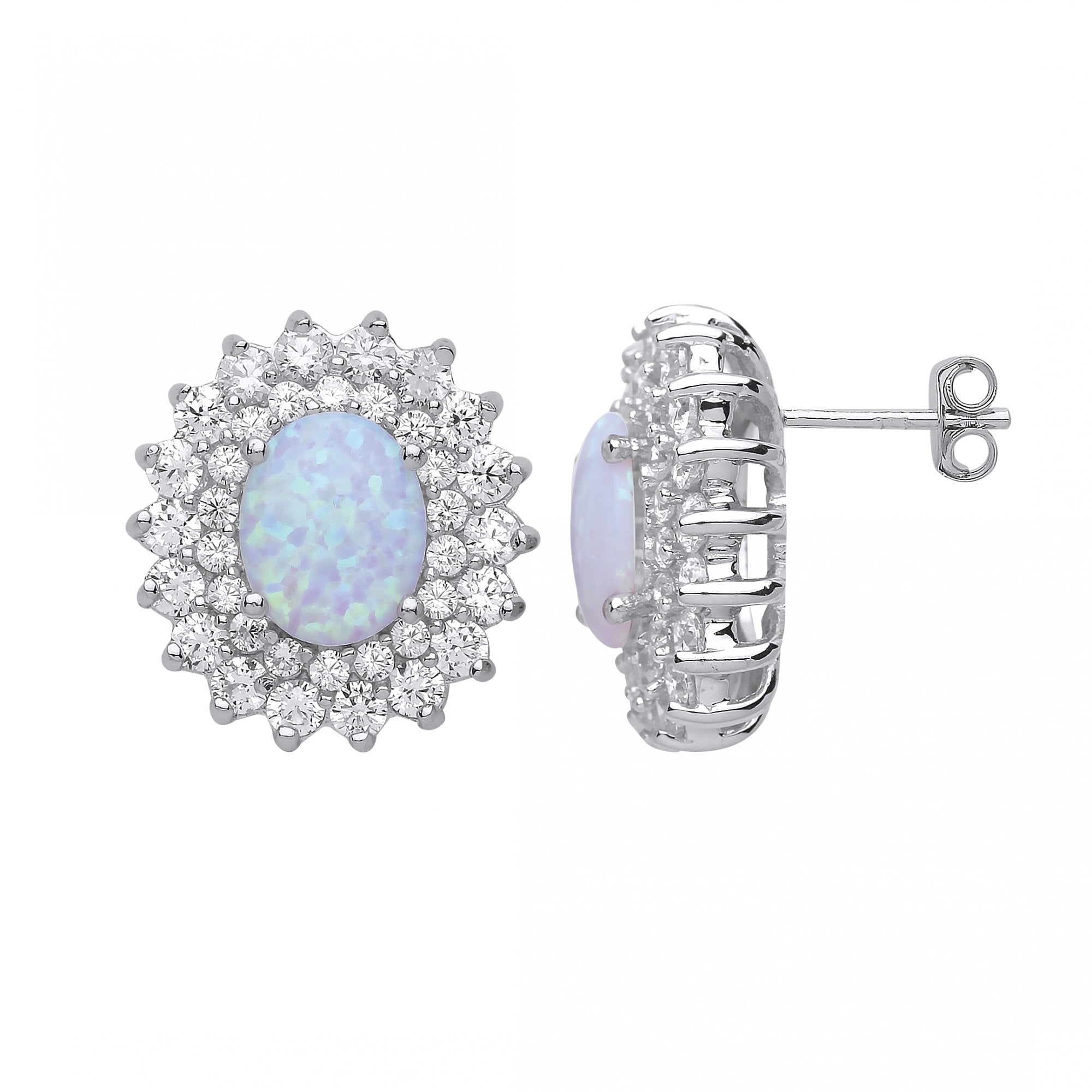 925 Sterling Silver CZ White Claw Set Studs With A Opal Stone Centre