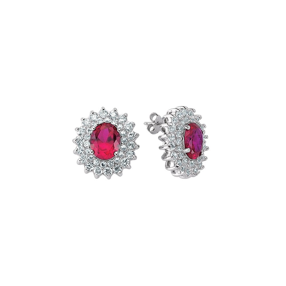 925 Sterling Silver CZ White Claw Set Studs With A Ruby Stone Centre