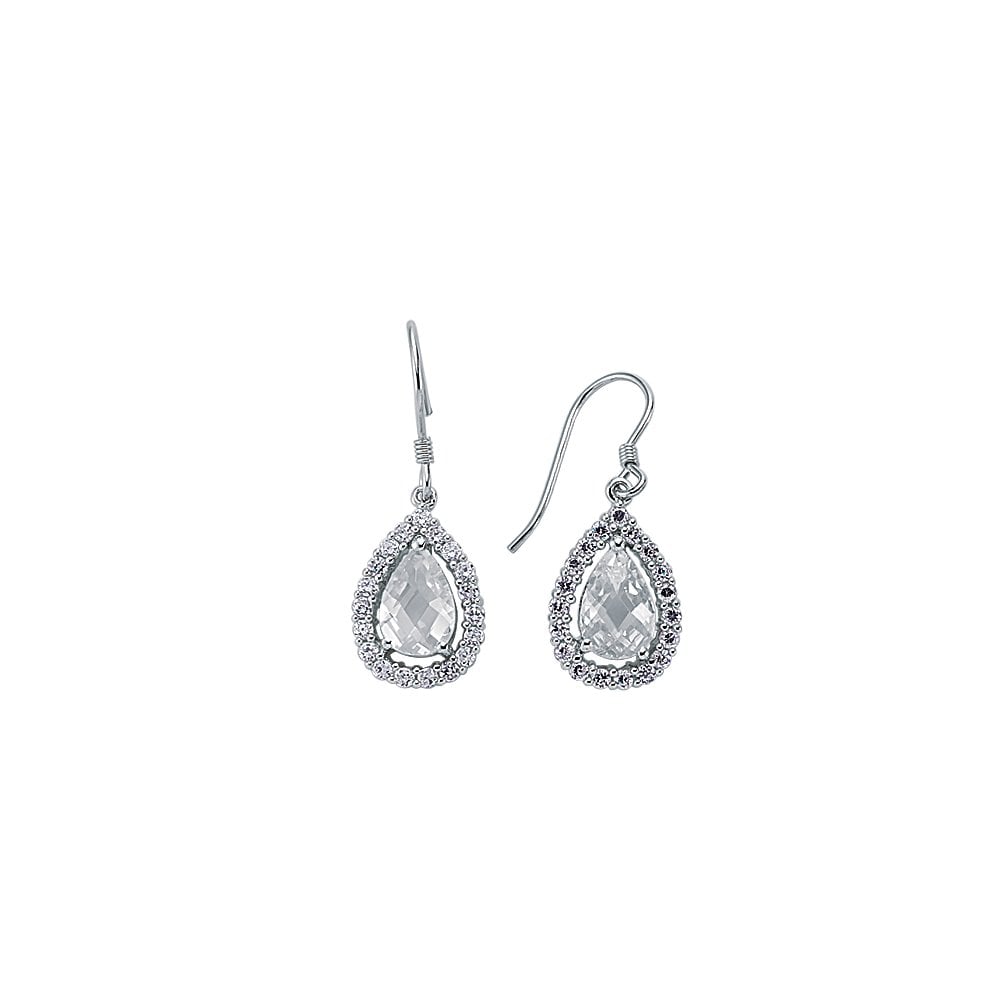 925 Sterling Silver CZ Micro Pave Pear Shape Drop Earrings