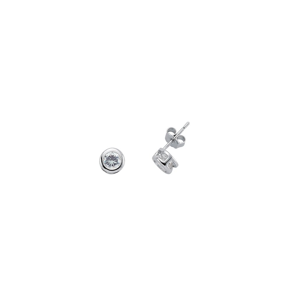 925 Sterling Silver CZ White Rubover Studs