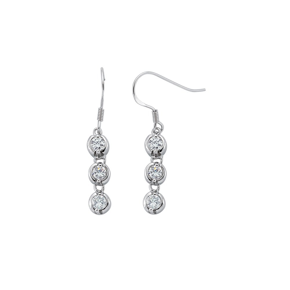 925 Sterling Silver CZ Rubover Drop Earrings