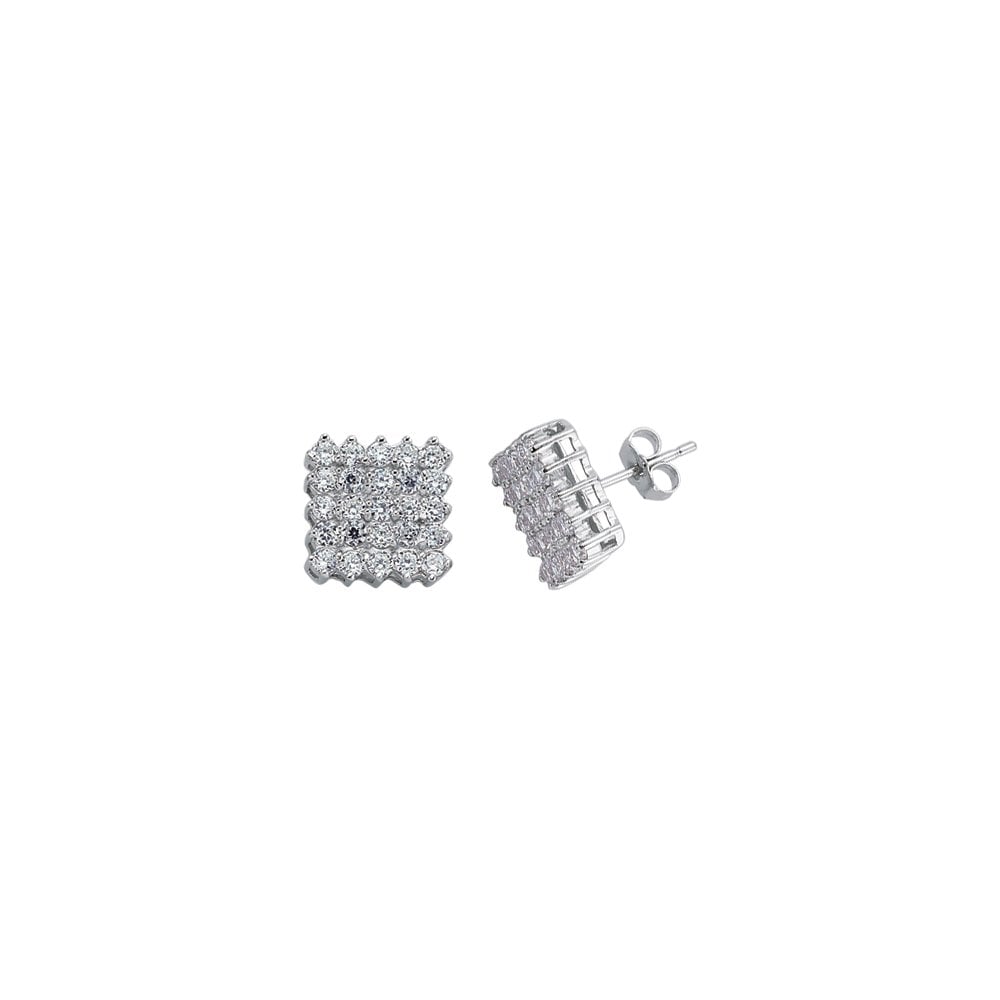 925 Sterling Silver White Square Micro Pave Set Studs