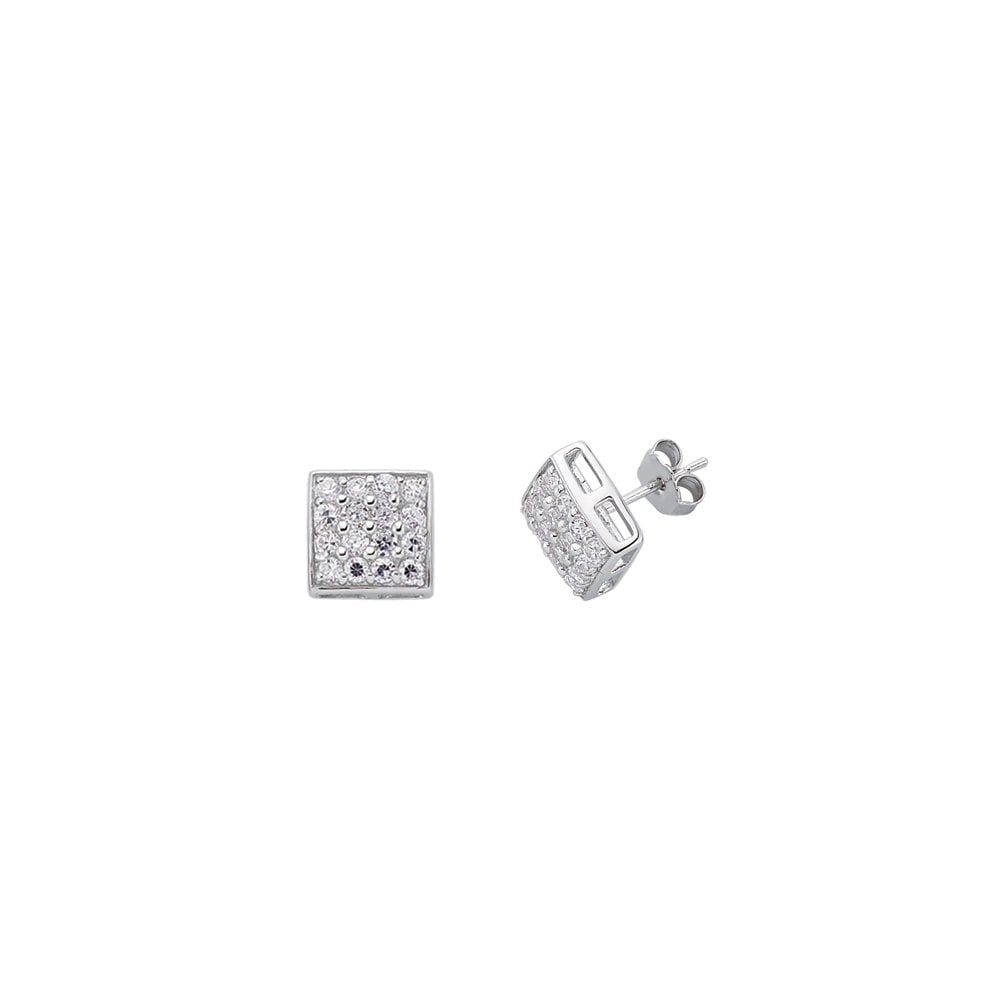 925 Sterling Silver CZ Micro Pave Square Studs